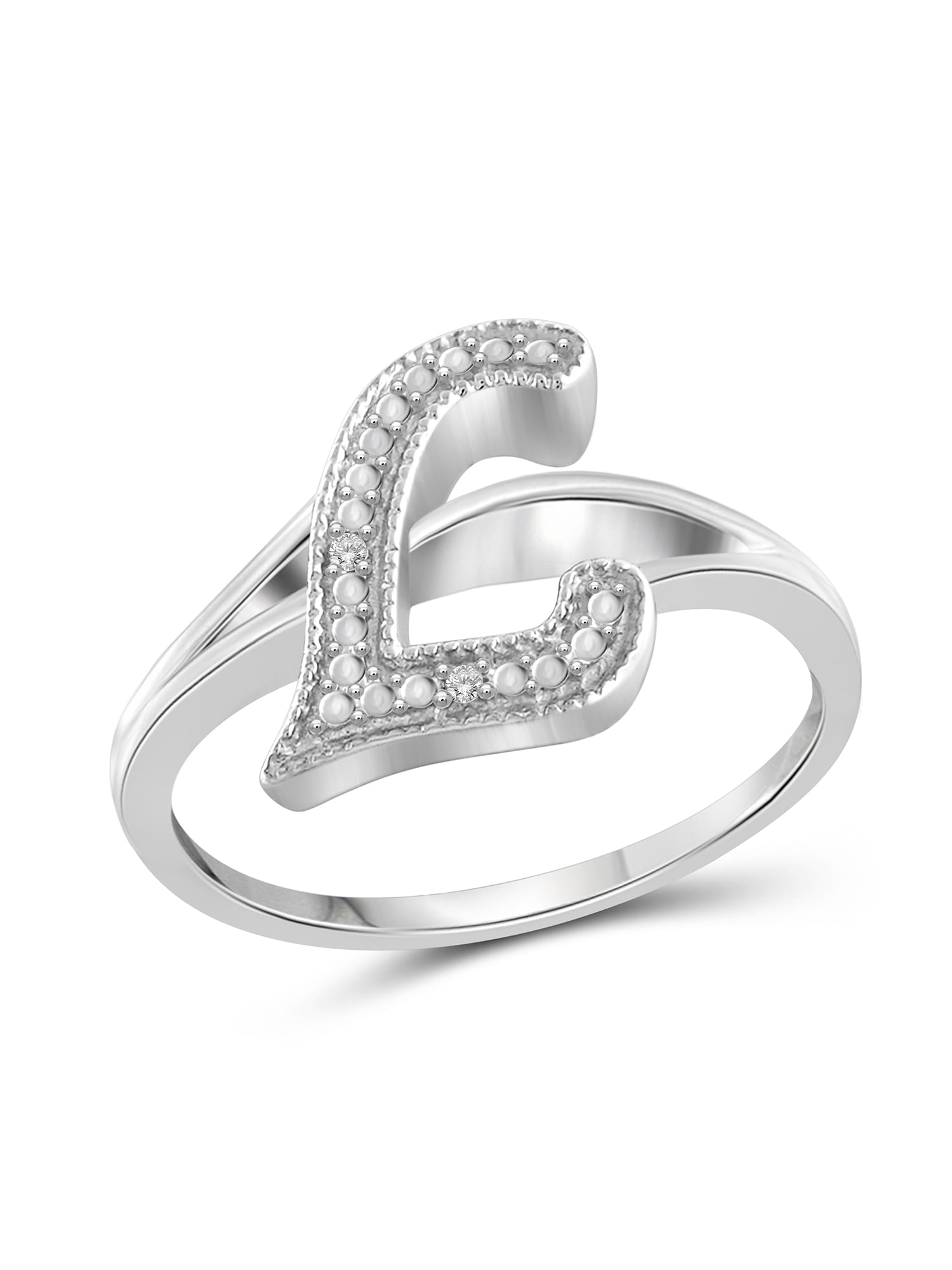 JewelersClub Accent White Diamond Initial Letter Ring for Women | Customizable Sterling Silver L Alphabet Monogram Ring for Girls | Cursive Script Capital Letters | Personalized Jewelry Gift for Her