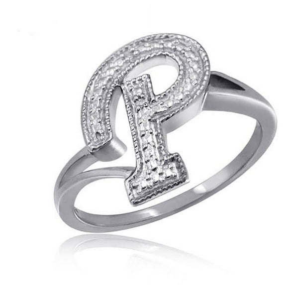 JewelersClub Accent White Diamond Initial Letter Ring for Women | Customizable Sterling Silver P Alphabet Monogram Ring for Girls | Cursive Script Capital Letters | Personalized Jewelry Gift for Her