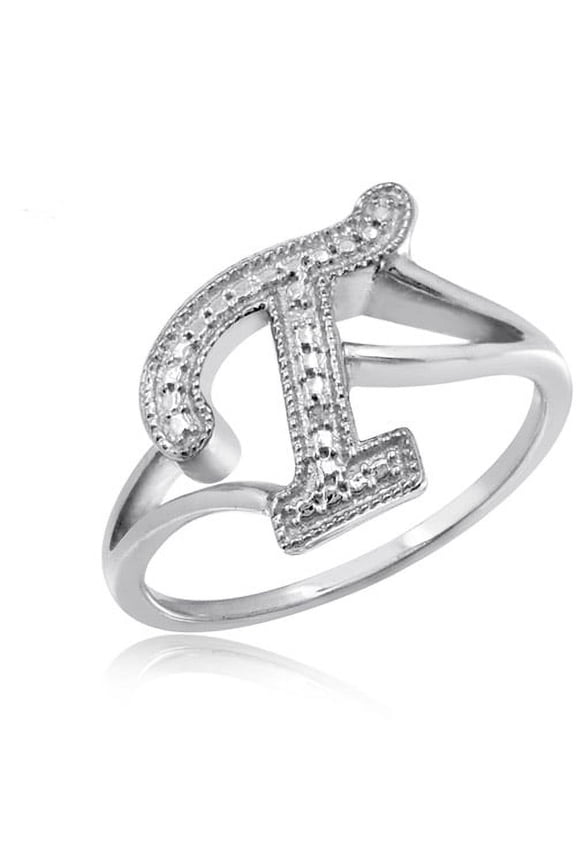 Accent White Diamond Initial Letter Ring for Women | Customizable Sterling Silver T Alphabet Monogram Ring for Girls | Cursive Script Capital Letters | Personalized Jewelry Gift for Her