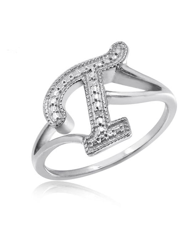 Accent White Diamond Initial Letter Ring for Women | Customizable Sterling Silver T Alphabet Monogram Ring for Girls | Cursive Script Capital Letters | Personalized Jewelry Gift for Her