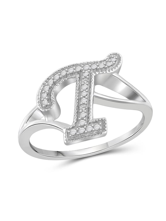 Accent White Diamond Initial Letter Ring for Women | Customizable Sterling Silver T Alphabet Monogram Ring for Girls | Cursive Script Capital Letters | Personalized Jewelry Gift for Her