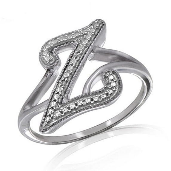 JewelersClub Accent White Diamond Initial Letter Ring for Women | Customizable Sterling Silver Z Alphabet Monogram Ring for Girls | Cursive Script Capital Letters | Personalized Jewelry Gift for Her