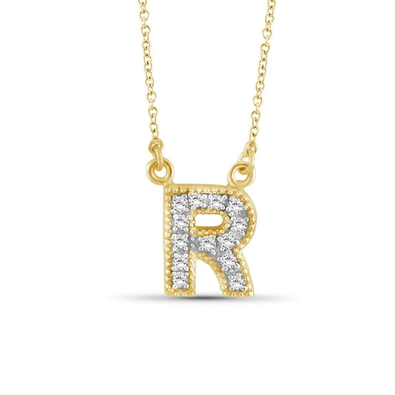 JewelersClub Accent White Diamond R Initial 14K Gold Over Silver Pendant