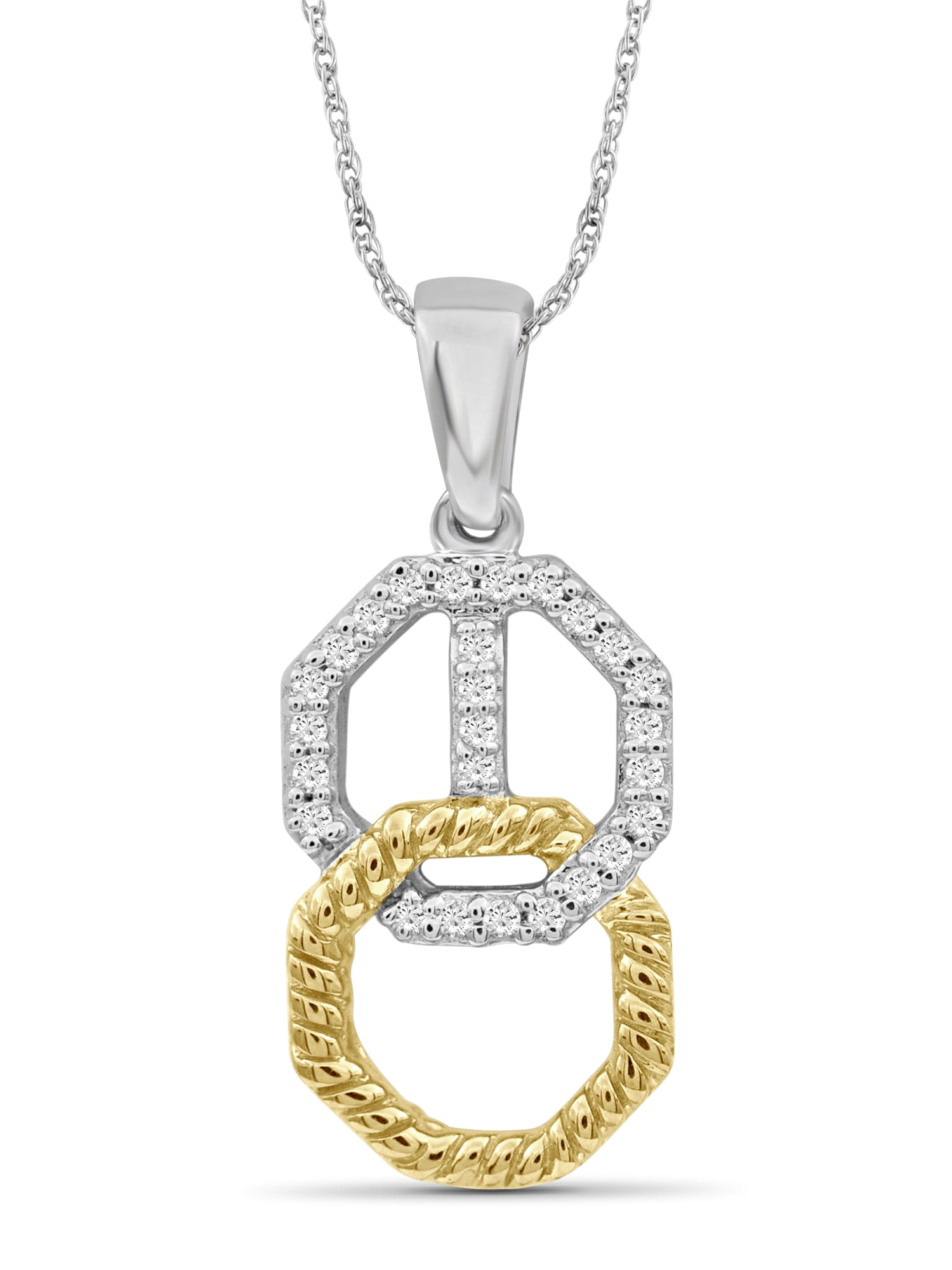 JewelersClub Accent White Diamond Two Tone Silver Octagon Pendant