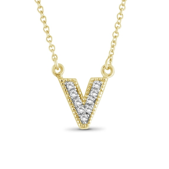 JewelersClub Accent White Diamond V Initial 14K Gold Over Silver Pendant