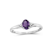 JEWELERSCLUB Amethyst Gemstone Ring Birthstone Jewelry – Sterling Silver Ring Jewelry with White Diamond Accent – Gemstone Rings with Hypoallergenic Silver Band