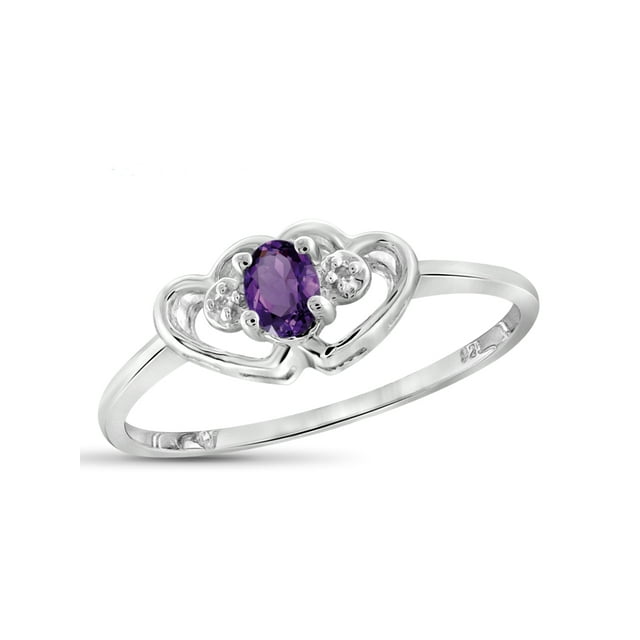 JewelersClub Amethyst Ring Birthstone Jewelry – 0.15 Carat Amethyst 0.925 Sterling Silver Ring Jewelry with White Diamond Accent – Gemstone Rings with Hypoallergenic 0.925 Sterling Silver Band