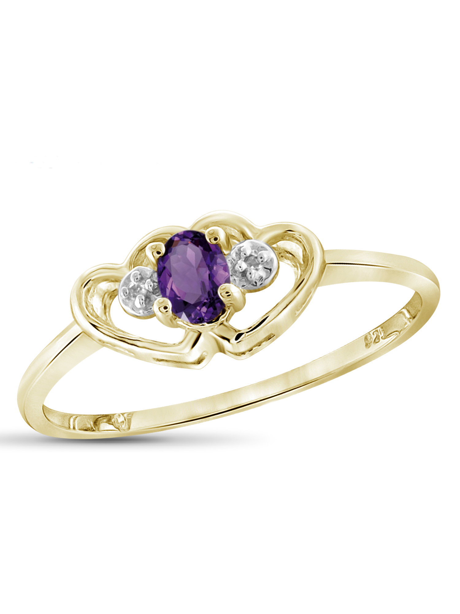 JewelersClub Amethyst Ring Birthstone Jewelry – 0.15 Carat Amethyst 14K Gold Plated Silver Ring Jewelry with White Diamond Accent – Gemstone Rings with Hypoallergenic 14K Gold Plated Silver Band - image 1 of 4