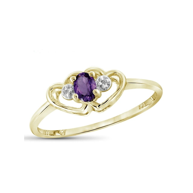 JewelersClub Amethyst Ring Birthstone Jewelry – 0.15 Carat Amethyst 14K Gold Plated Silver Ring Jewelry with White Diamond Accent – Gemstone Rings with Hypoallergenic 14K Gold Plated Silver Band