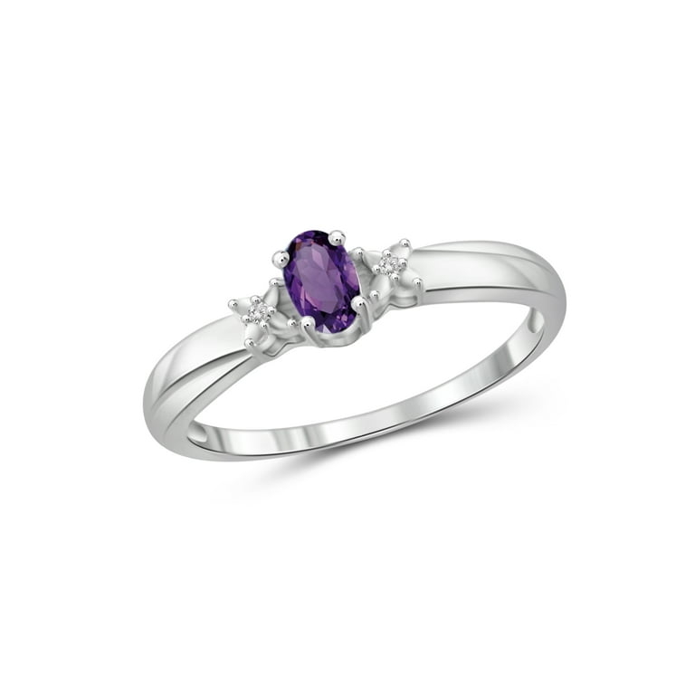 Sterling Silver Oval Amethyst & Diamond Accent Ring Sterling Silver Oval Amethyst & Diamond Accent Ring