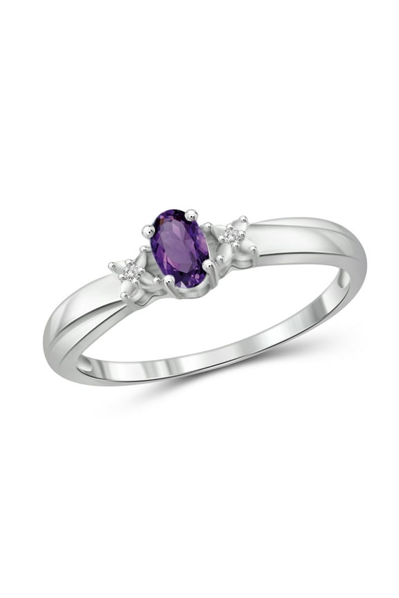Amethyst Ring Birthstone Jewelry – 0.25 Carat Amethyst 0.925 Sterling Silver Ring Jewelry with White Diamond Accent – Gemstone Rings with Hypoallergenic 0.925 Sterling Silver Band