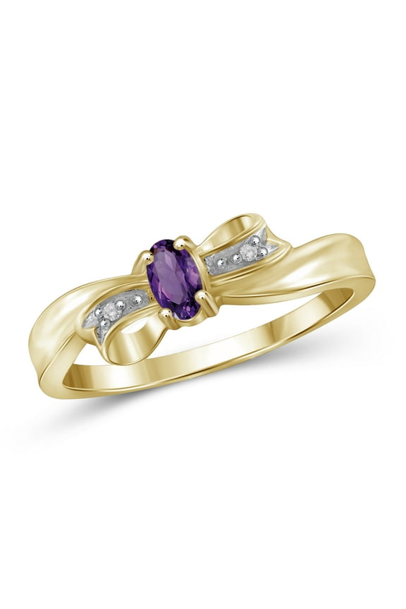 Amethyst Ring Birthstone Jewelry – 0.25 Carat Amethyst 14K Gold Plated Silver Ring Jewelry with White Diamond Accent – Gemstone Rings with Hypoallergenic 14K Gold Plated Silver Band