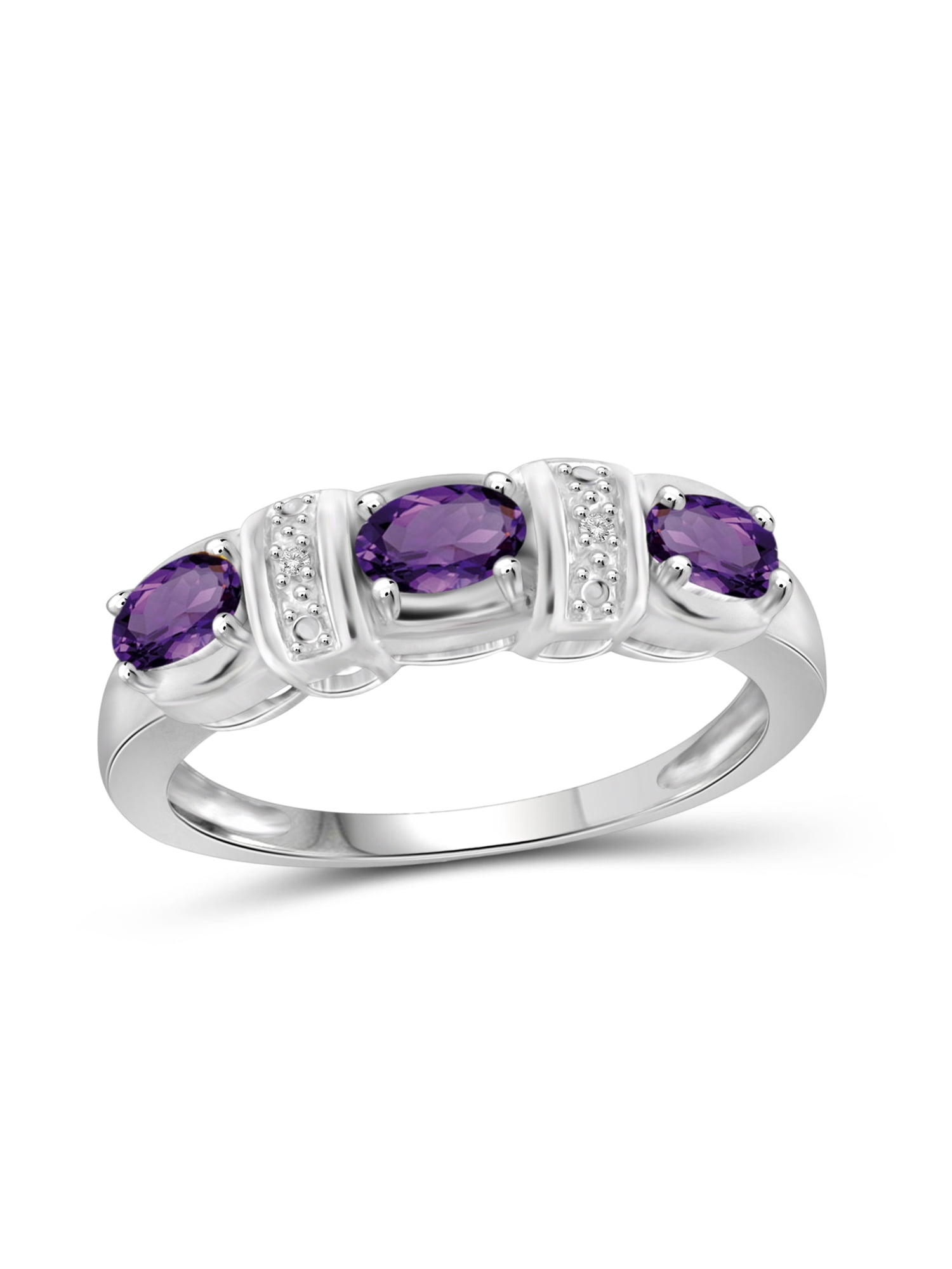 JewelersClub Amethyst Ring Birthstone Jewelry – 0.70 Carat Amethyst 0.925 Sterling Silver Ring Jewelry with White Diamond Accent – Gemstone Rings with Hypoallergenic 0.925 Sterling Silver Band