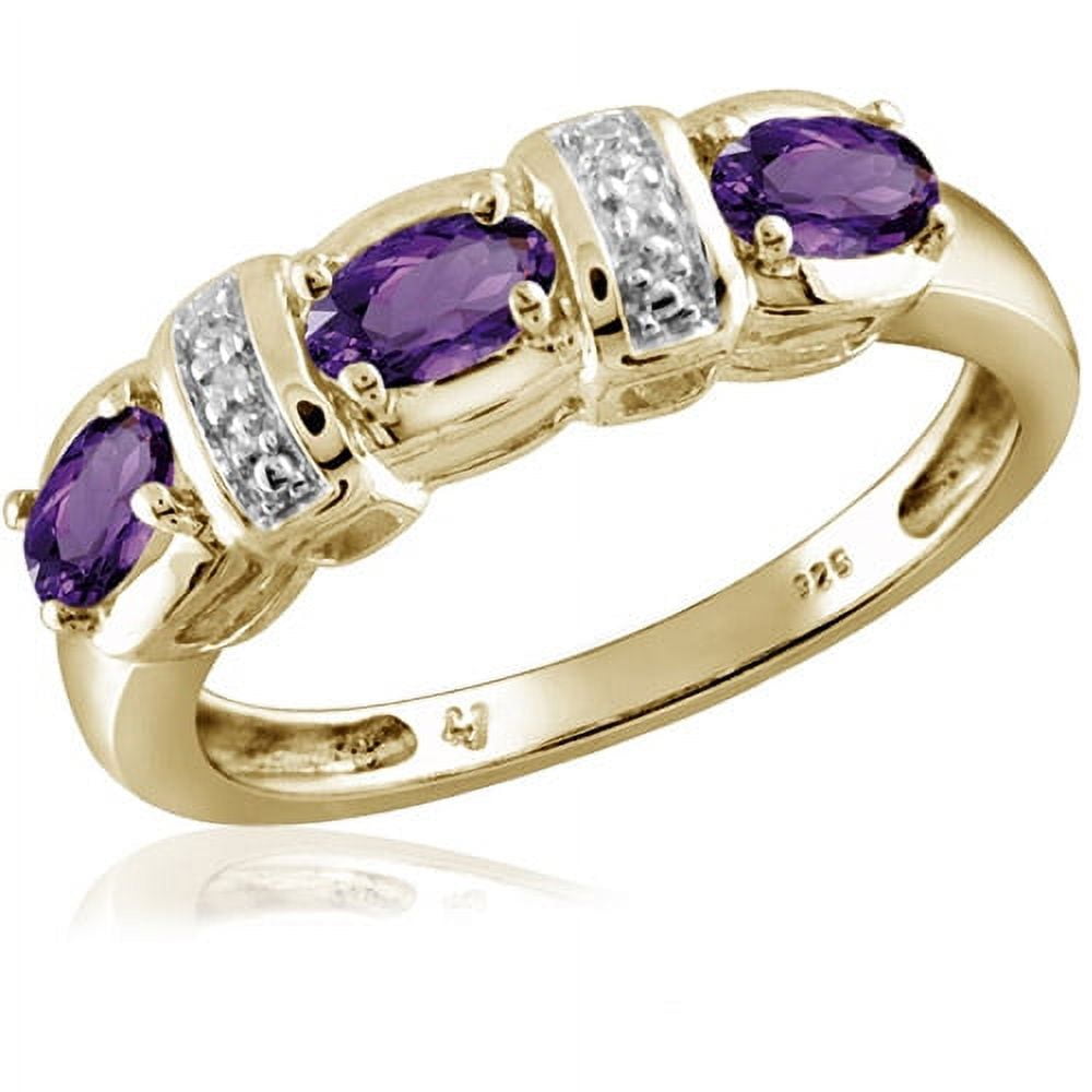 JewelersClub Amethyst Ring Birthstone Jewelry – 0.70 Carat Amethyst 14K Gold Plated Silver Ring Jewelry with White Diamond Accent – Gemstone Rings with Hypoallergenic 14K Gold Plated Silver Band