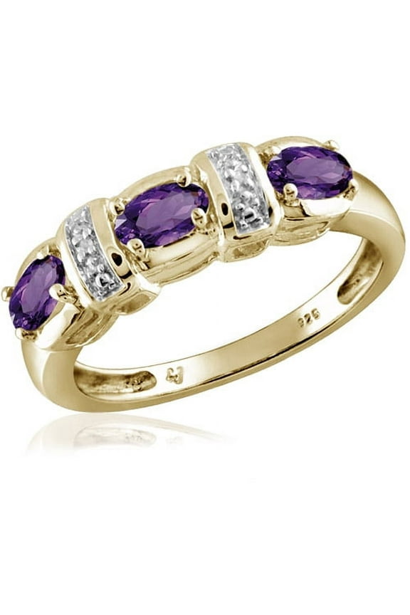 Amethyst Ring Birthstone Jewelry – 0.70 Carat Amethyst 14K Gold Plated Silver Ring Jewelry with White Diamond Accent – Gemstone Rings with Hypoallergenic 14K Gold Plated Silver Band