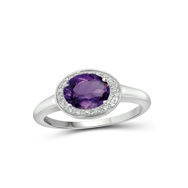 Sterling Silver Oval Amethyst & Diamond Accent Ring Sterling Silver Oval Amethyst & Diamond Accent Ring