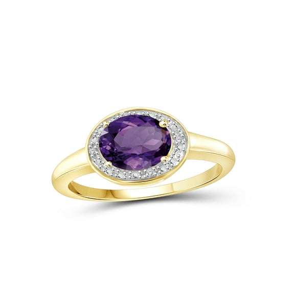 JewelersClub Amethyst Ring Birthstone Jewelry – 1.33 Carat Amethyst 14K Gold Plated Silver Ring Jewelry with White Diamond Accent – Gemstone Rings with Hypoallergenic 14K Gold Plated Silver Band