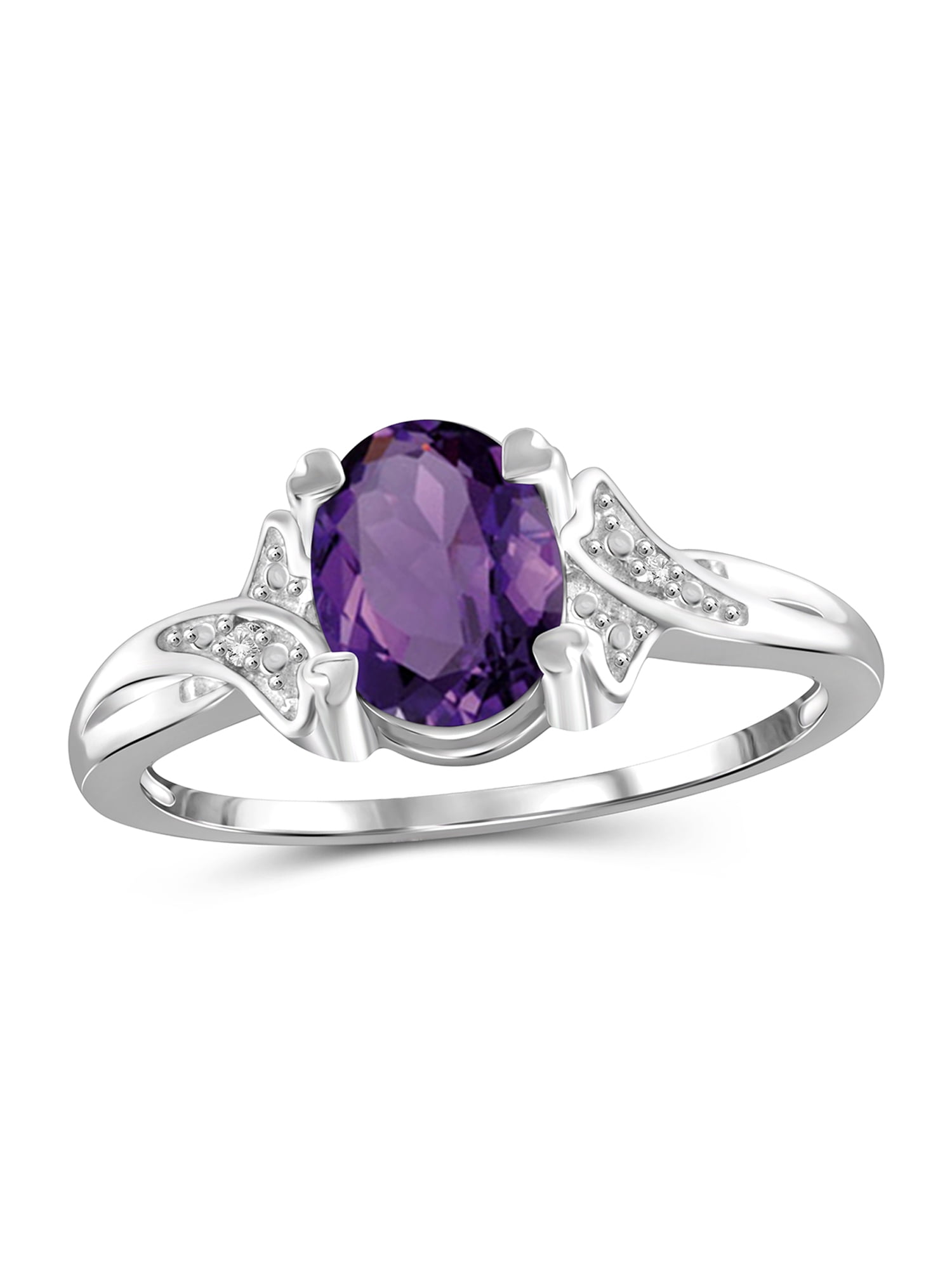 JewelersClub Amethyst Ring Birthstone Jewelry – 1.33 Carat Amethyst Sterling Silver Ring Jewelry with White Diamond Accent – Gemstone Rings with Hypoallergenic Sterling Silver Band