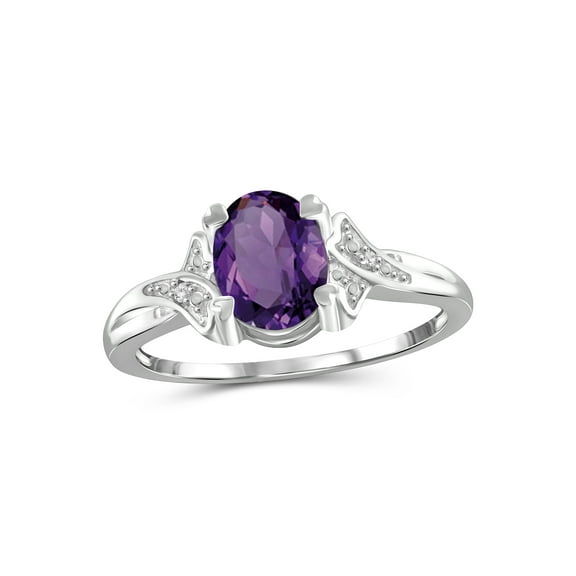 JewelersClub Amethyst Ring Birthstone Jewelry – 1.33 Carat Amethyst Sterling Silver Ring Jewelry with White Diamond Accent – Gemstone Rings with Hypoallergenic Sterling Silver Band