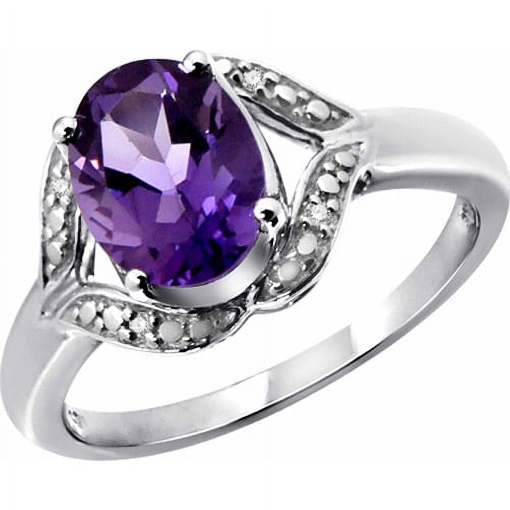 JewelersClub Amethyst Ring Birthstone Jewelry – 1.35 Carat Amethyst 0.925 Sterling Silver Ring Jewelry with White Diamond Accent – Gemstone Rings with Hypoallergenic 0.925 Sterling Silver Band