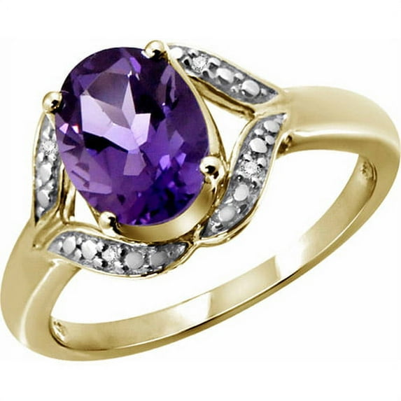 JewelersClub Amethyst Ring Birthstone Jewelry – 1.35 Carat Amethyst 14K Gold Plated Silver Ring Jewelry with White Diamond Accent – Gemstone Rings with Hypoallergenic 14K Gold Plated Silver Band