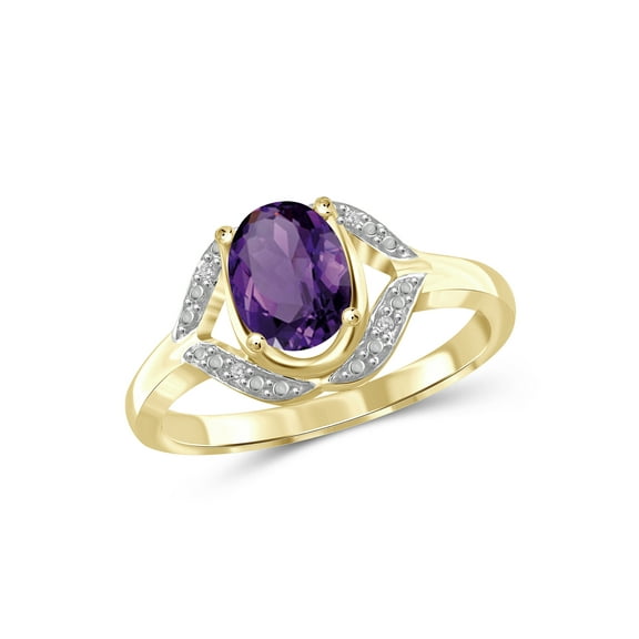 JewelersClub Amethyst Ring Birthstone Jewelry – 1.35 Carat Amethyst 14K Gold Plated Silver Ring Jewelry with White Diamond Accent – Gemstone Rings with Hypoallergenic 14K Gold Plated Silver Band