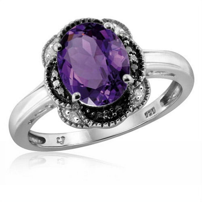 Sterling Silver Oval Amethyst & Diamond Accent Ring Sterling Silver Oval Amethyst & Diamond Accent Ring