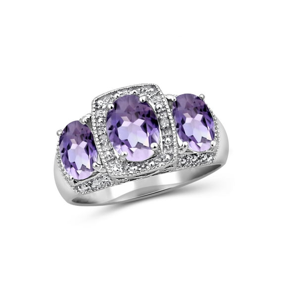 JewelersClub Amethyst Ring Birthstone Jewelry – 2.50 Carat Amethyst 0.925 Sterling Silver Ring Jewelry with White Diamond Accent – Gemstone Rings with Hypoallergenic 0.925 Sterling Silver Band