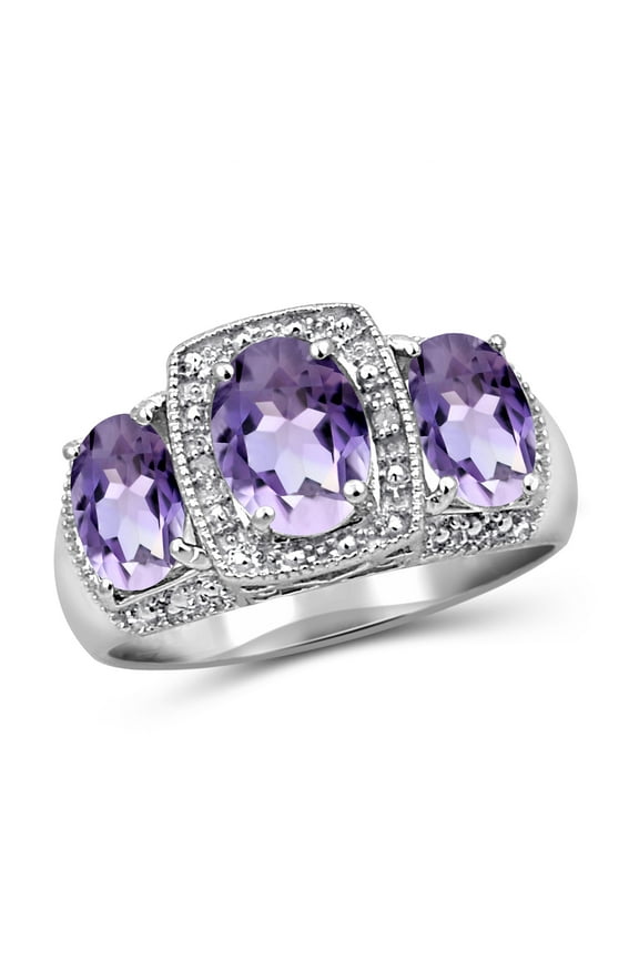 Amethyst Ring Birthstone Jewelry – 2.50 Carat Amethyst 0.925 Sterling Silver Ring Jewelry with White Diamond Accent – Gemstone Rings with Hypoallergenic 0.925 Sterling Silver Band
