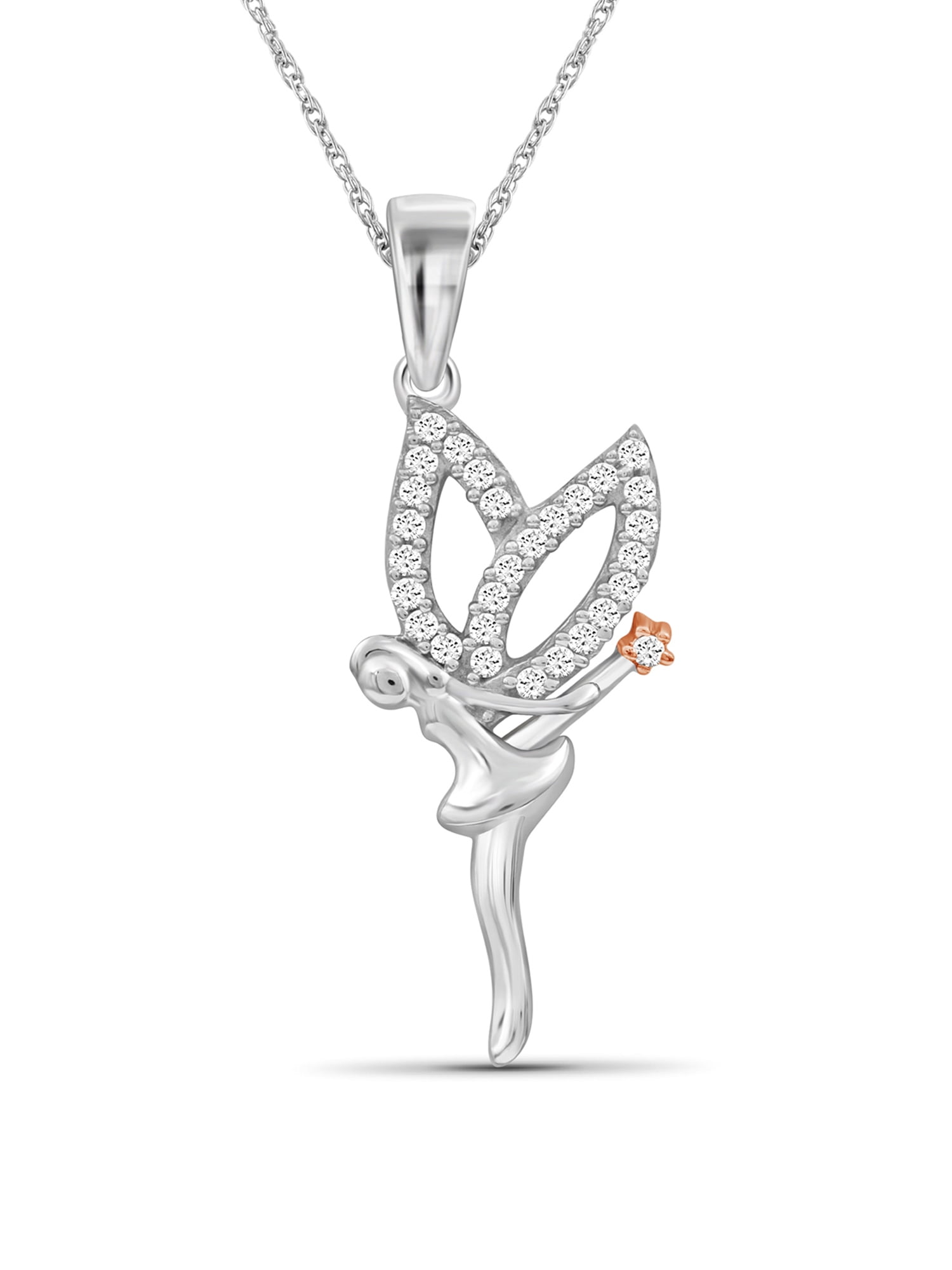 JewelersClub Angel Necklace for Women – 1/10 CTW White Diamond Necklace with 925 TwoTone Sterling Silver Rope Chain – Daughter, Grandmother,Mom Angel Pendant - Sterling Silver Necklace Gifts for Women