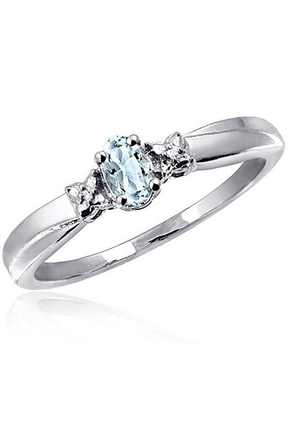 Aquamarine Ring Birthstone Jewelry – 0.25 Carat Aquamarine 0.925 Sterling Silver Ring Jewelry with White Diamond Accent – Gemstone Rings with Hypoallergenic 0.925 Sterling Silver Band