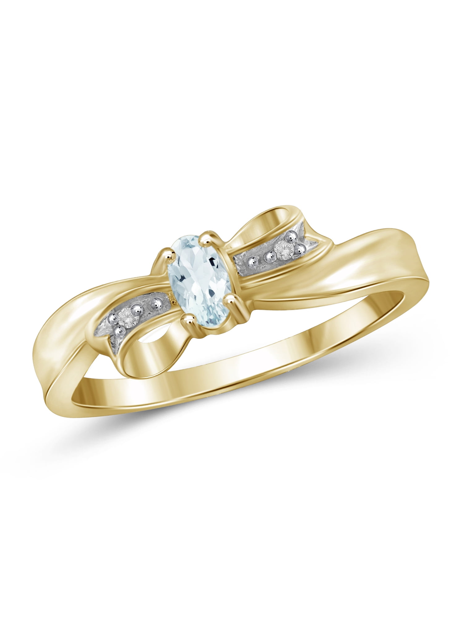 JewelersClub Aquamarine Ring Birthstone Jewelry – 0.25 Carat Aquamarine 14K Gold Plated Silver Ring Jewelry with White Diamond Accent – Gemstone Rings with Hypoallergenic 14K Gold Plated Silver Band