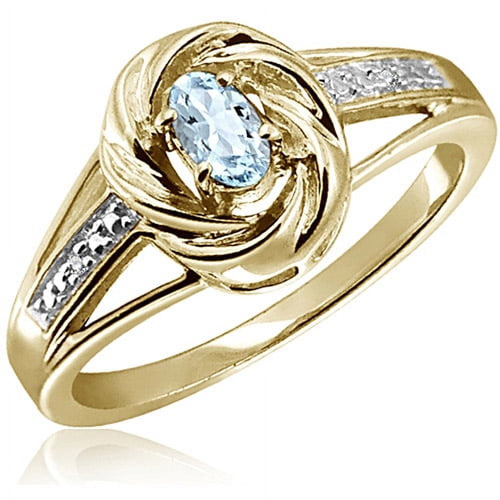 JewelersClub Aquamarine Ring Birthstone Jewelry – 0.25 Carat Aquamarine 14K Gold Plated Silver Ring Jewelry with White Diamond Accent – Gemstone Rings with Hypoallergenic 14K Gold Plated Silver Band