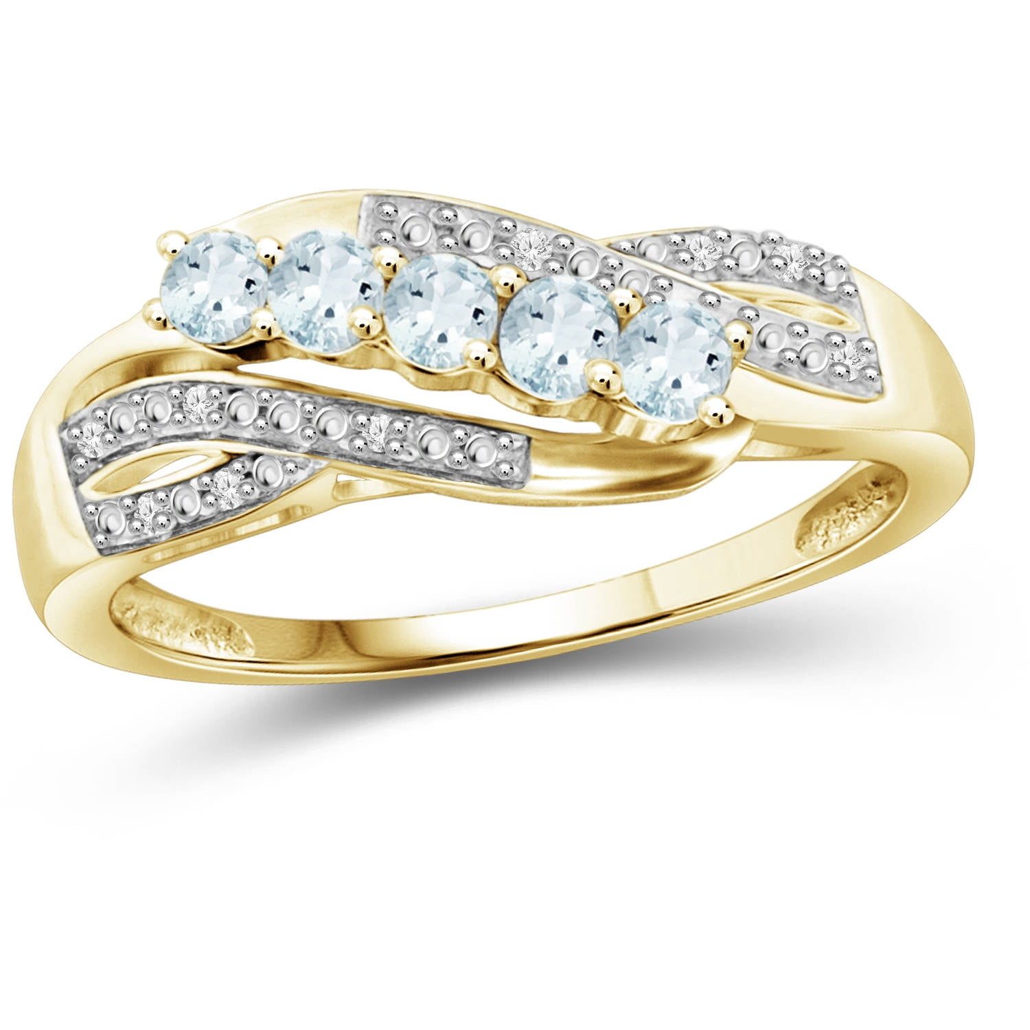 JewelersClub Aquamarine Ring Birthstone Jewelry – 0.33 Carat Aquamarine 14K Gold Plated Silver Ring Jewelry with White Diamond Accent – Gemstone Rings with Hypoallergenic 14K Gold Plated Silver Band