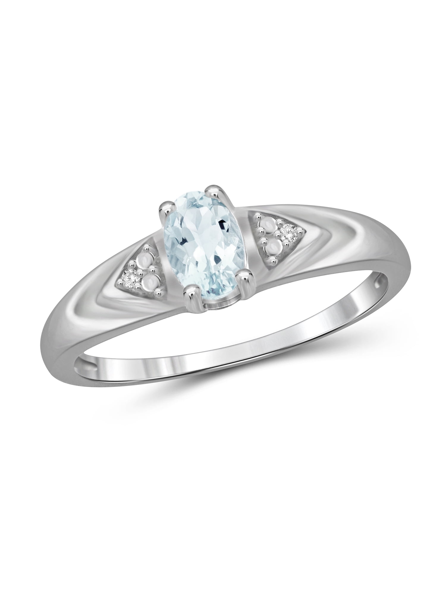 JewelersClub Aquamarine Ring Birthstone Jewelry – 0.45 Carat Aquamarine 0.925 Sterling Silver Ring Jewelry with White Diamond Accent – Gemstone Rings with Hypoallergenic 0.925 Sterling Silver Band