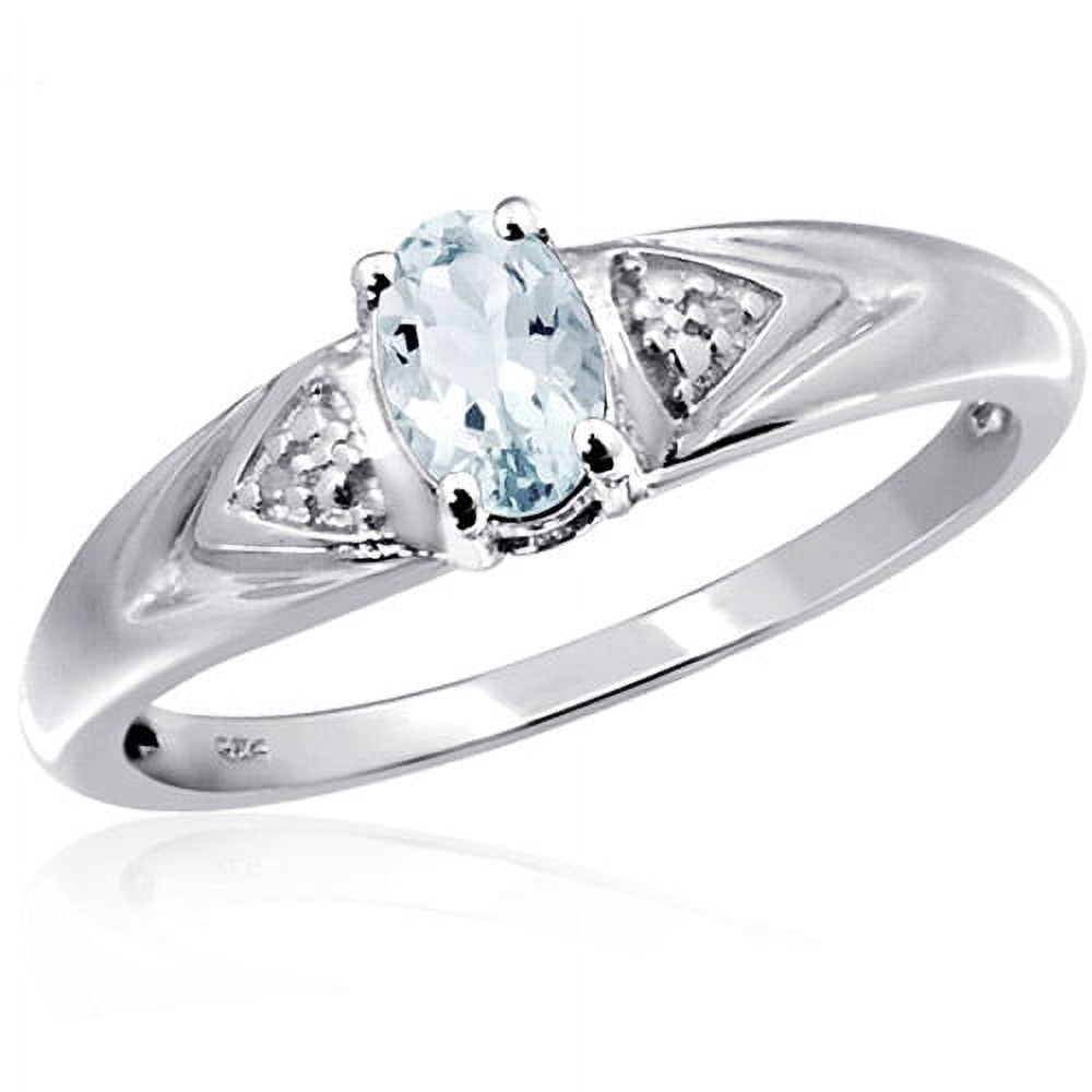 JewelersClub Aquamarine Ring Birthstone Jewelry – 0.45 Carat Aquamarine 0.925 Sterling Silver Ring Jewelry with White Diamond Accent – Gemstone Rings with Hypoallergenic 0.925 Sterling Silver Band