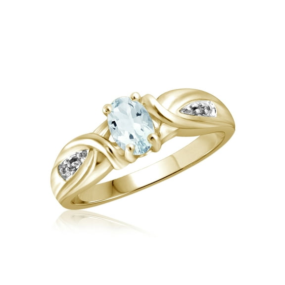 JewelersClub Aquamarine Ring Birthstone Jewelry – 0.45 Carat Aquamarine 14K Gold Plated Silver Ring Jewelry with White Diamond Accent – Gemstone Rings with Hypoallergenic 14K Gold Plated Silver Band