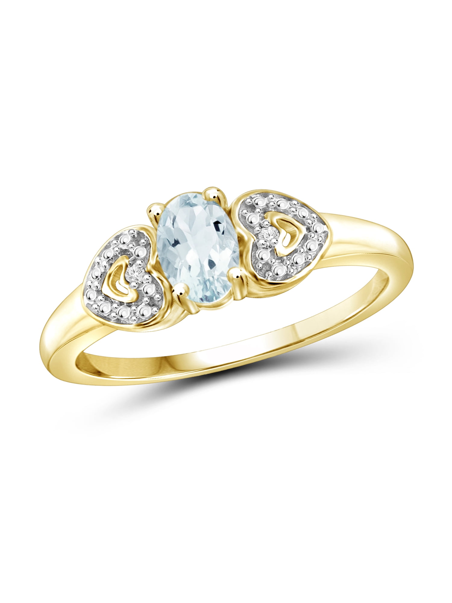 JewelersClub Aquamarine Ring Birthstone Jewelry – 0.45 Carat Aquamarine 14K Gold Plated Silver Ring Jewelry with White Diamond Accent – Gemstone Rings with Hypoallergenic 14K Gold Plated Silver Band