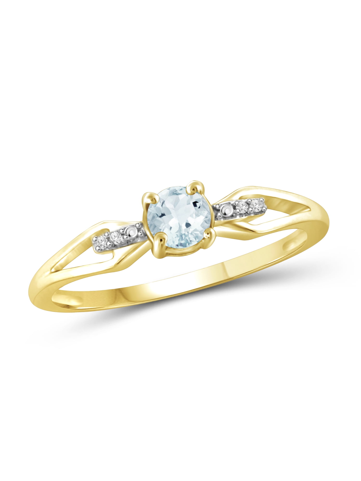 JewelersClub Aquamarine Ring Birthstone Jewelry – 0.45 Carat Aquamarine 14K Gold Plated Silver Ring Jewelry with White Diamond Accent – Gemstone Rings with Hypoallergenic 14K Gold Plated Silver Band