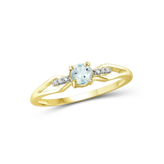 JewelersClub Aquamarine Ring Birthstone Jewelry – 0.45 Carat Aquamarine 14K Gold Plated Silver Ring Jewelry with White Diamond Accent – Gemstone Rings with Hypoallergenic 14K Gold Plated Silver Band
