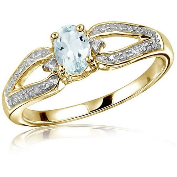 JewelersClub Aquamarine Ring Birthstone Jewelry – 0.45 Carat Aquamarine 14K Gold Plated Silver Ring Jewelry with White Diamond Accent – Gemstone Rings with Hypoallergenic 14K Gold Plated Silver Band