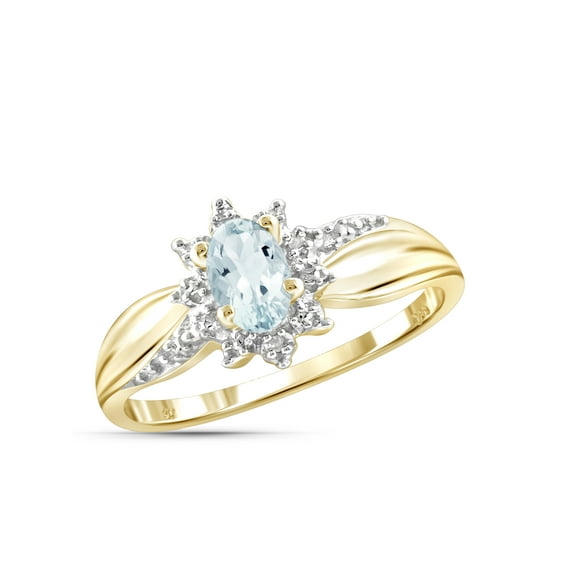 JewelersClub Aquamarine Ring Birthstone Jewelry – 0.45 Carat Aquamarine 14K Gold Plated Silver Ring Jewelry with White Diamond Accent – Gemstone Rings with Hypoallergenic 14K Gold Plated Silver Band