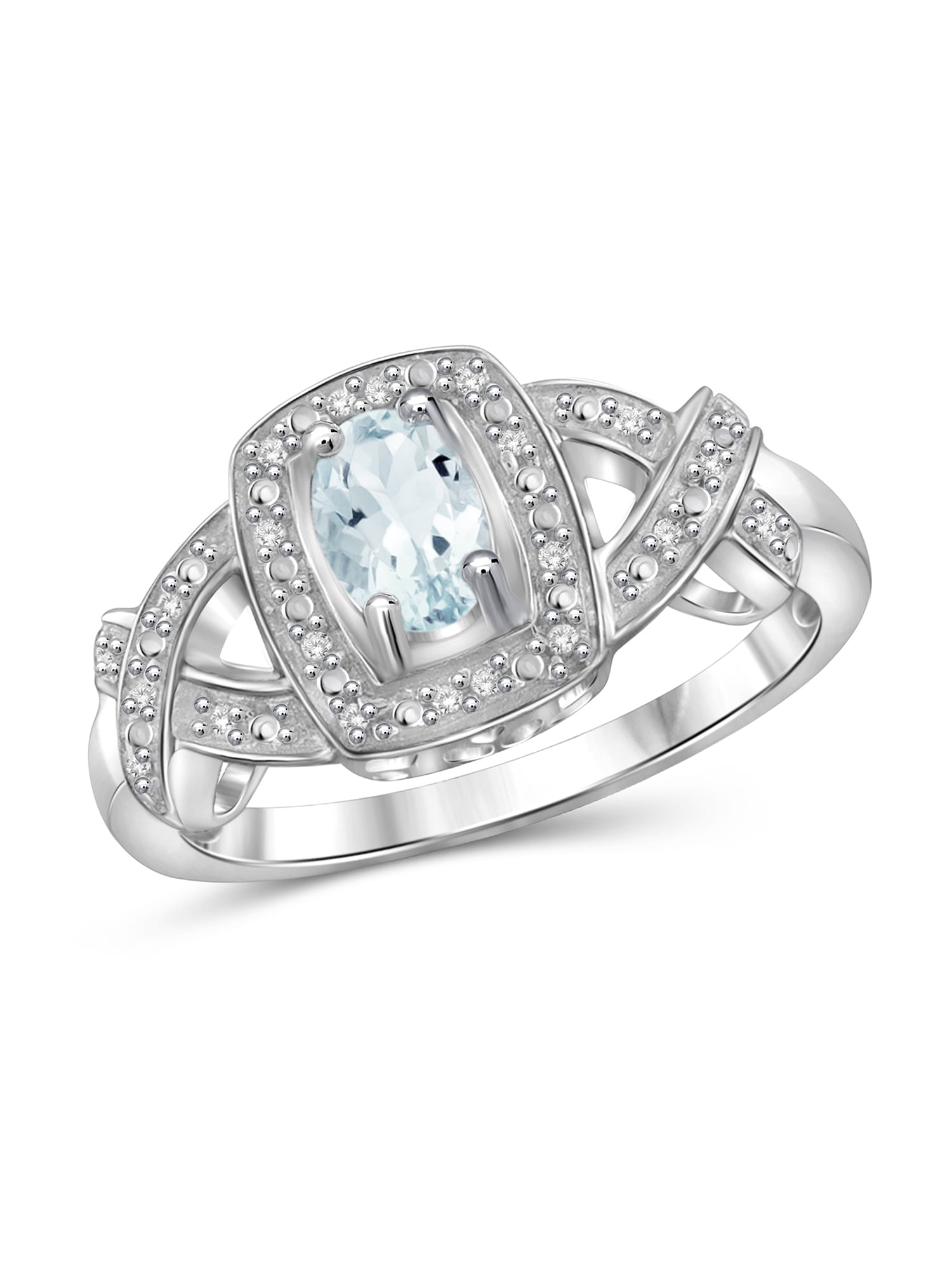 JewelersClub Aquamarine Ring Birthstone Jewelry – 0.45 Carat Aquamarine 0.925 Sterling Silver Ring Jewelry with White Diamond Accent – Gemstone Rings with Hypoallergenic 0.925 Sterling Silver Band