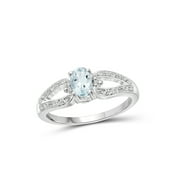 JEWELERSCLUB Aquamarine Ring Birthstone Jewelry – 0.45 Carat Aquamarine 0.925 Sterling Silver Ring Jewelry with White Diamond Accent – Gemstone Rings with Hypoallergenic 0.925 Sterling Silver Band