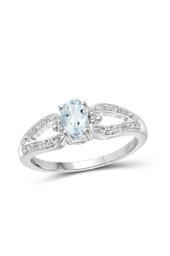 Aquamarine Ring Birthstone Jewelry – 0.45 Carat Aquamarine 0.925 Sterling Silver Ring Jewelry with White Diamond Accent – Gemstone Rings with Hypoallergenic 0.925 Sterling Silver Band