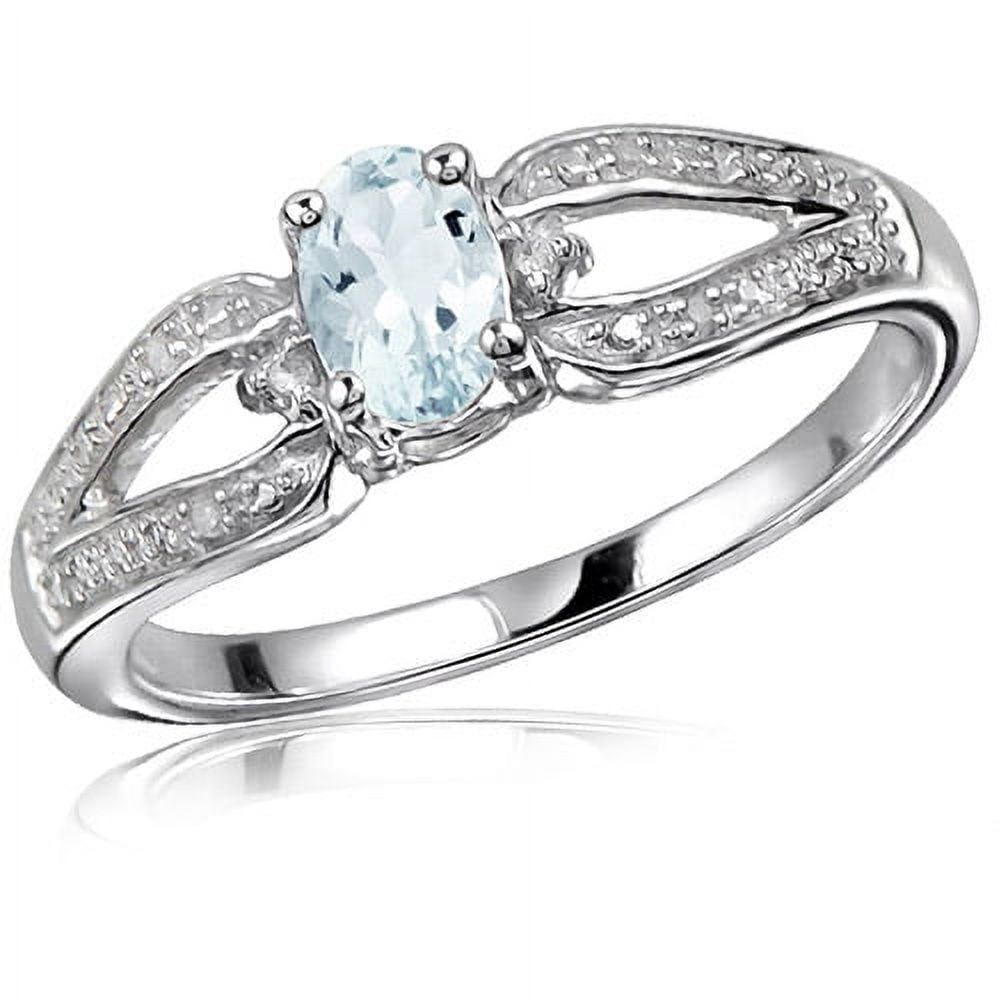 JewelersClub Ring Birthstone Hypoallergenic 0.925 Sterling Silver Blue Aquamarine with White Diamond Accents