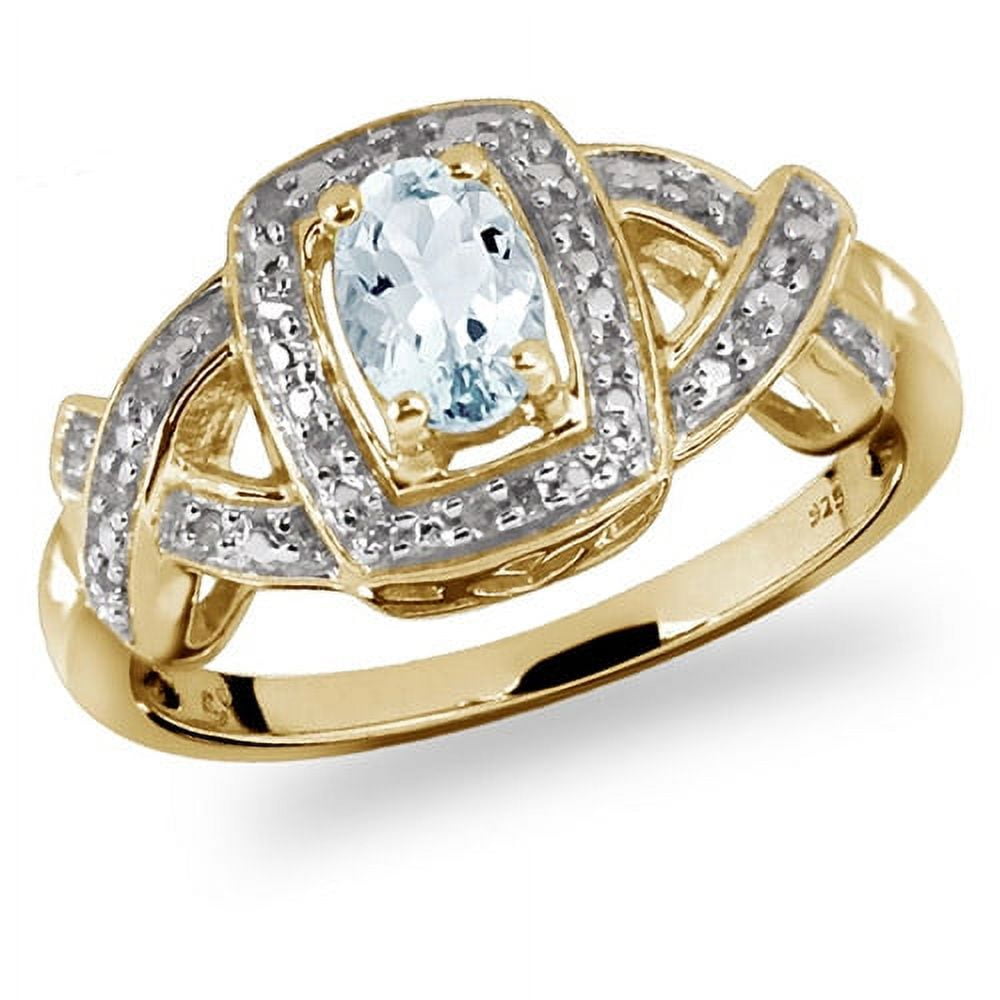 JewelersClub 14K Gold Plated Silver Oval Cluster Ring 0.45 Carat Genuine Aquamarine White Diamond Accent Birthstone