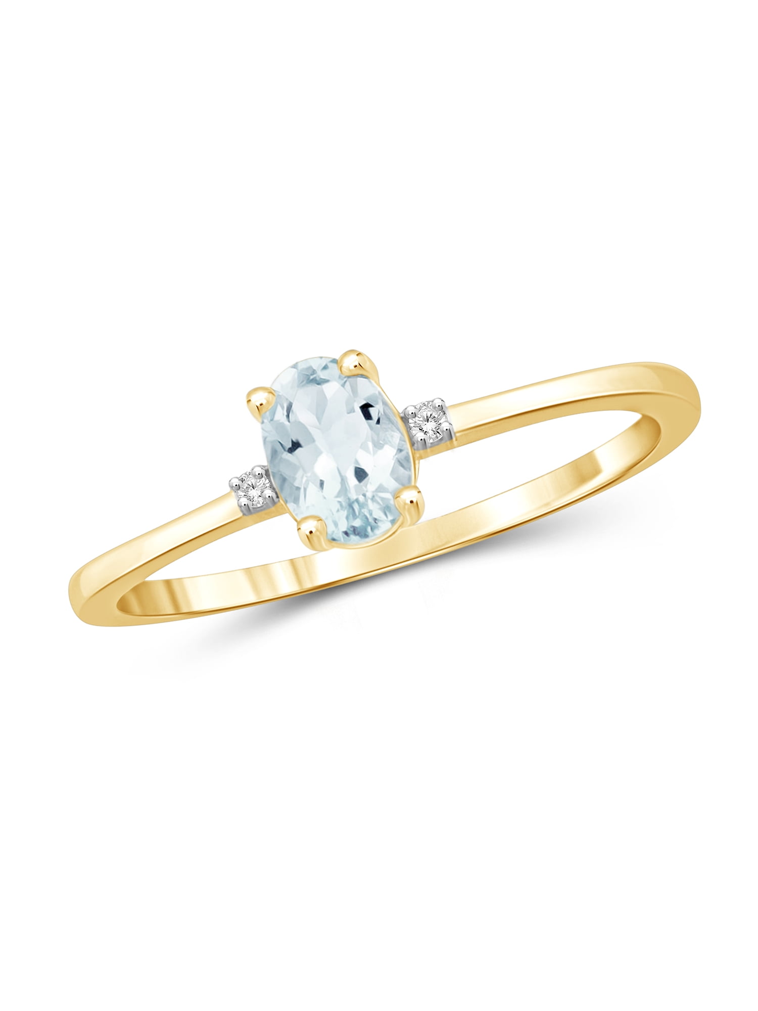 JewelersClub Aquamarine Ring Birthstone Jewelry – 0.45 Carat Aquamarine 14K Gold Plated Silver Ring Jewelry with White Diamond Accent – Gemstone Rings with Hypoallergenic 14K Gold Plated Silver Band