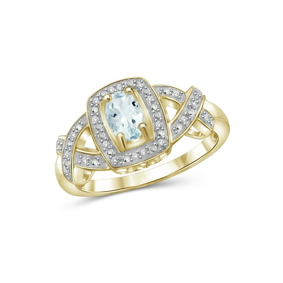 JewelersClub Aquamarine Ring Birthstone Jewelry – 0.45 Carat Aquamarine 14K Gold Plated Silver Ring Jewelry with White Diamond Accent – Gemstone Rings with Hypoallergenic 14K Gold Plated Silver Band