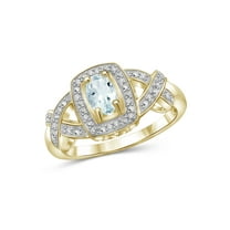 JewelersClub Aquamarine Ring Birthstone Jewelry – 0.45 Carat Aquamarine 14K Gold Plated Silver Ring Jewelry with White Diamond Accent – Gemstone Rings with Hypoallergenic 14K Gold Plated Silver Band